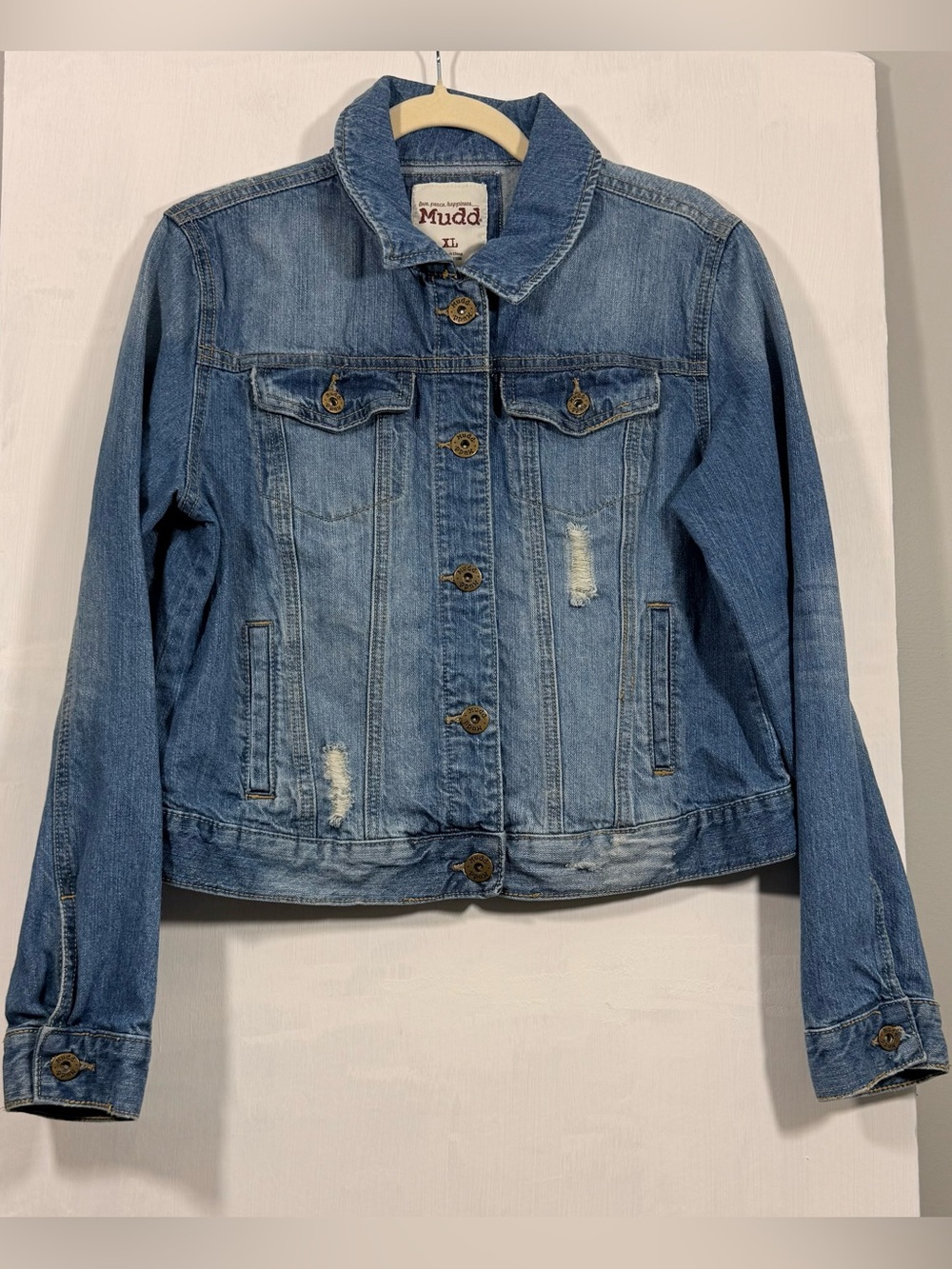 Mudd Women's Medium Blue Distressed Denim Jacket
